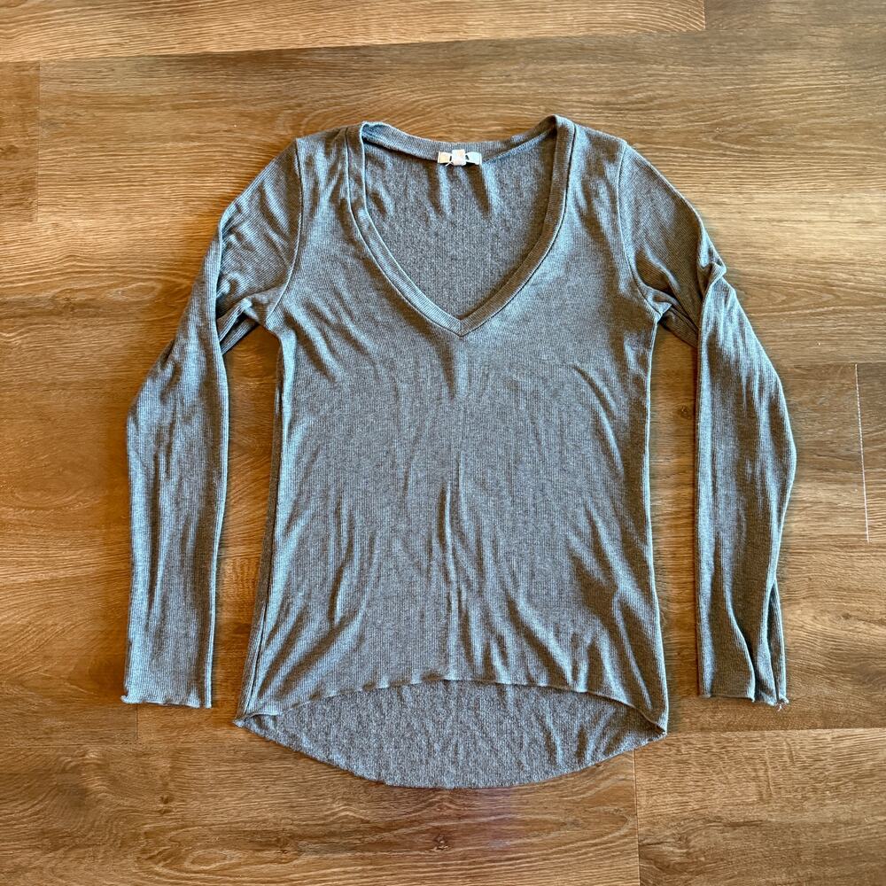 LNA Clothing Gray Modal Long Sleeve V-Neck Top Made in USA Size M